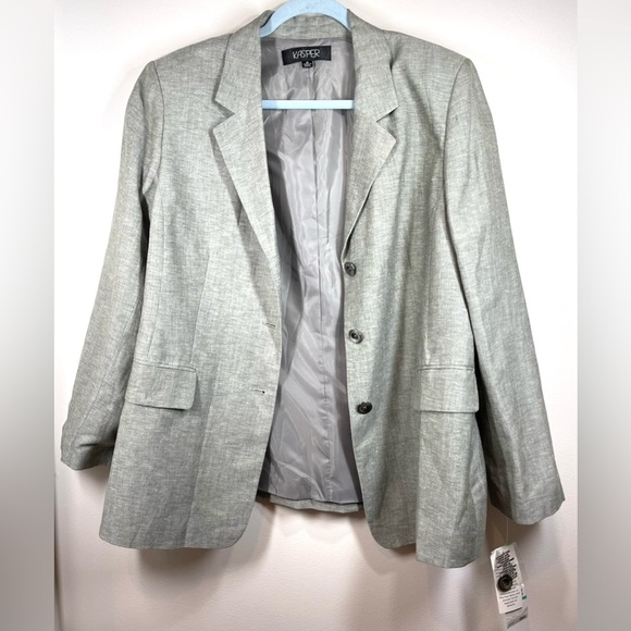 NWT KASPER Women’s Gray Double Breasted Three Button Linen Blazer Size‎ 16 - Picture 13 of 14